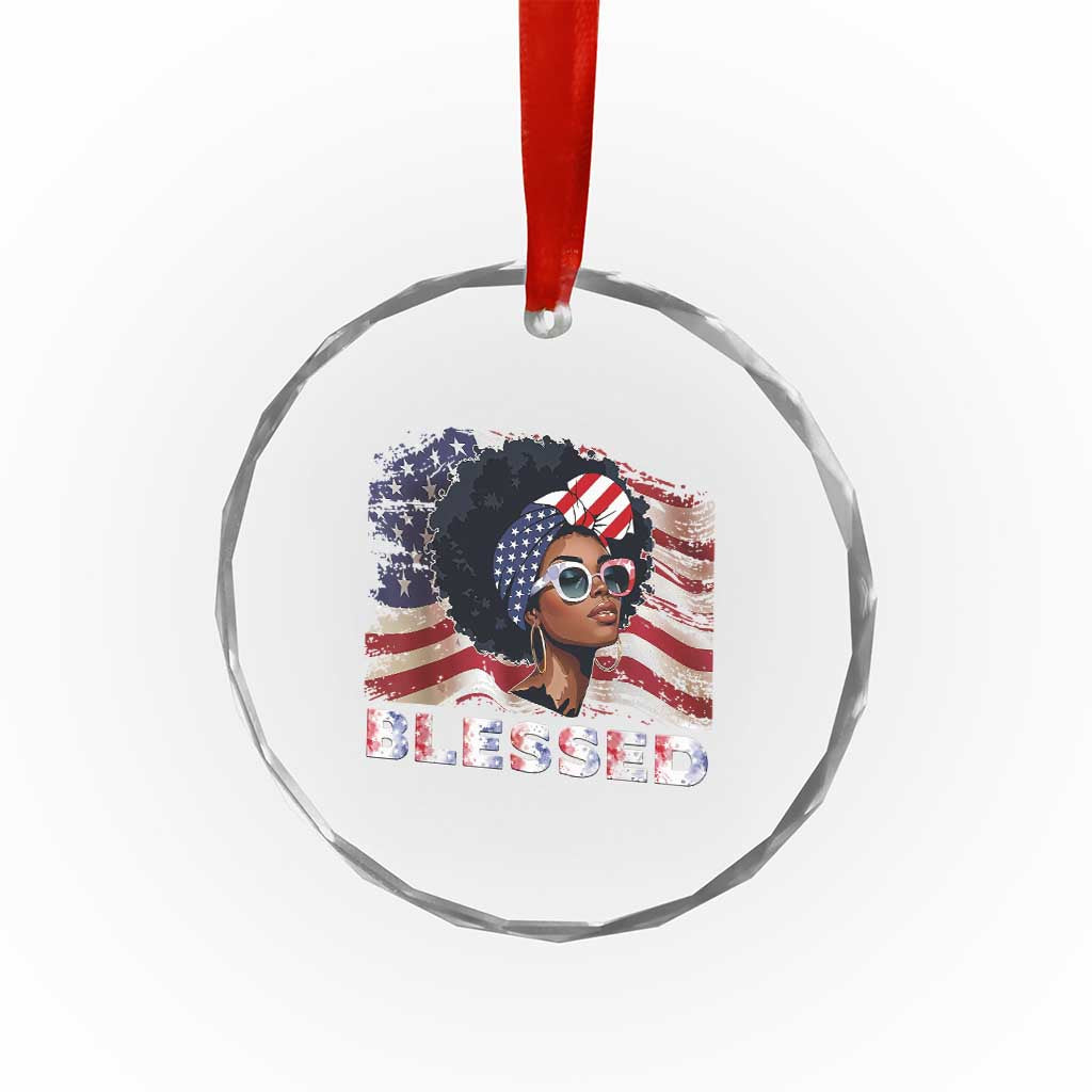 Blessed Black Queen Afro American Flag Crystal Glass Ornament Patriotic Juneteenth 4th of July