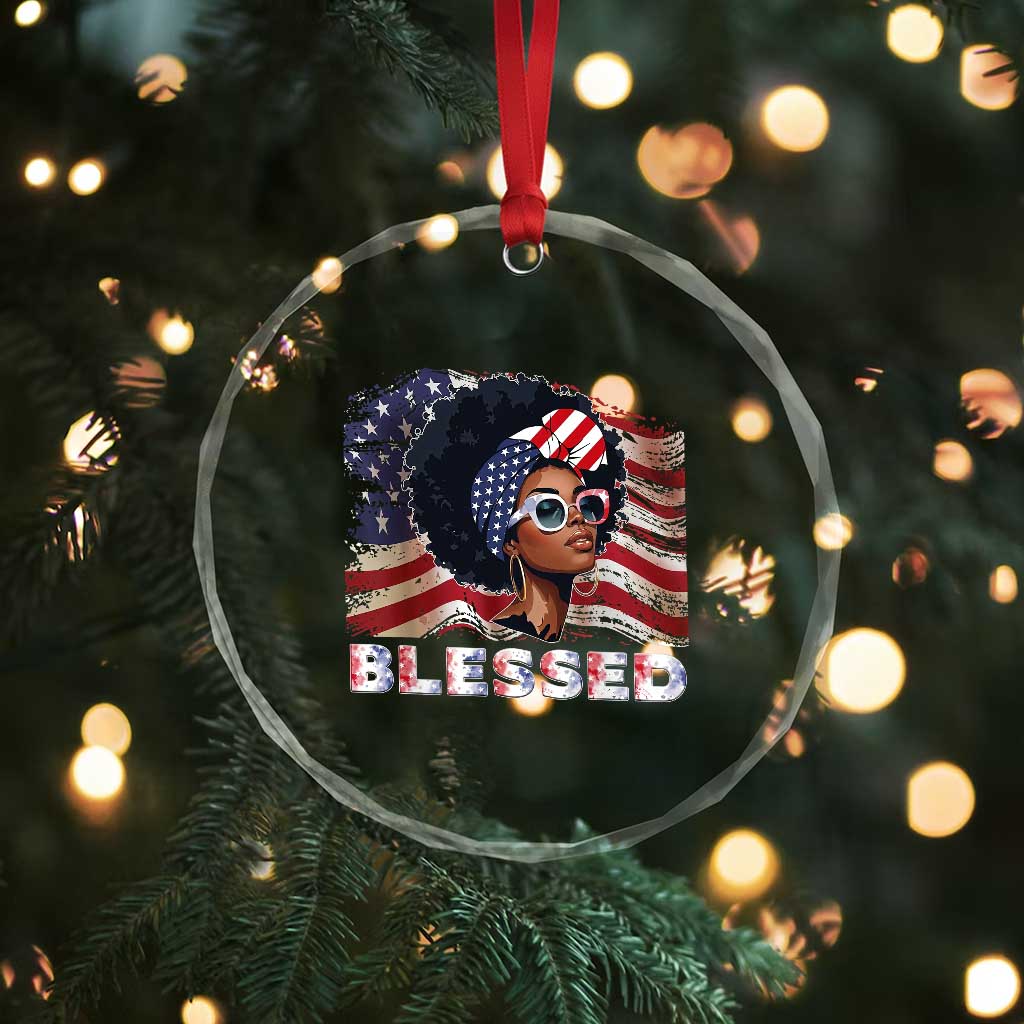 Blessed Black Queen Afro American Flag Crystal Glass Ornament Patriotic Juneteenth 4th of July