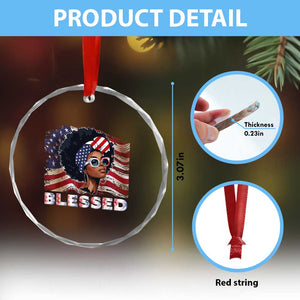 Blessed Black Queen Afro American Flag Crystal Glass Ornament Patriotic Juneteenth 4th of July