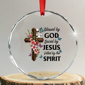 Blessed By God Saved By Jesus Crystal Glass Ornament Floral Cross Christian Faith Inspirational TS10 Transparent Glass 3'' Circle Print Your Wear