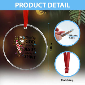 Blessed By God Saved By Jesus Crystal Glass Ornament Floral Cross Christian Faith Inspirational TS10 Print Your Wear