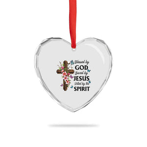 Blessed By God Saved By Jesus Heart Crystal Glass Ornament Floral Cross Christian Faith Inspirational TS10 Print Your Wear