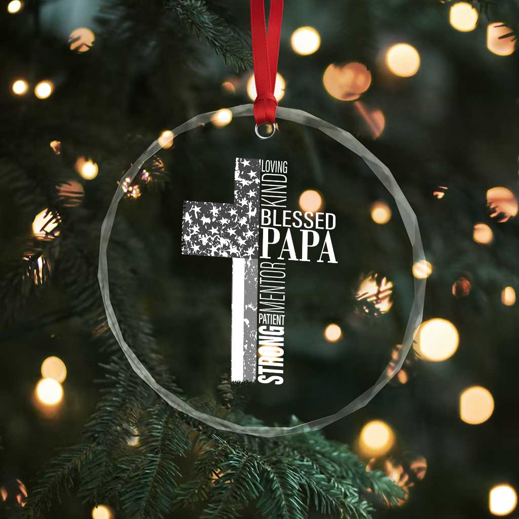 Blessed Papa Christian Cross Crystal Glass Ornament Faithful Dad Religious American Flag TS02 Print Your Wear