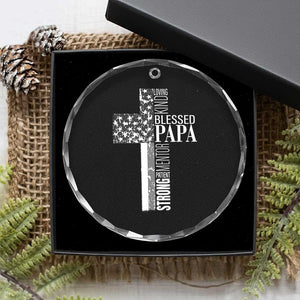 Blessed Papa Christian Cross Crystal Glass Ornament Faithful Dad Religious American Flag TS02 Print Your Wear