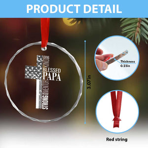 Blessed Papa Christian Cross Crystal Glass Ornament Faithful Dad Religious American Flag TS02 Print Your Wear