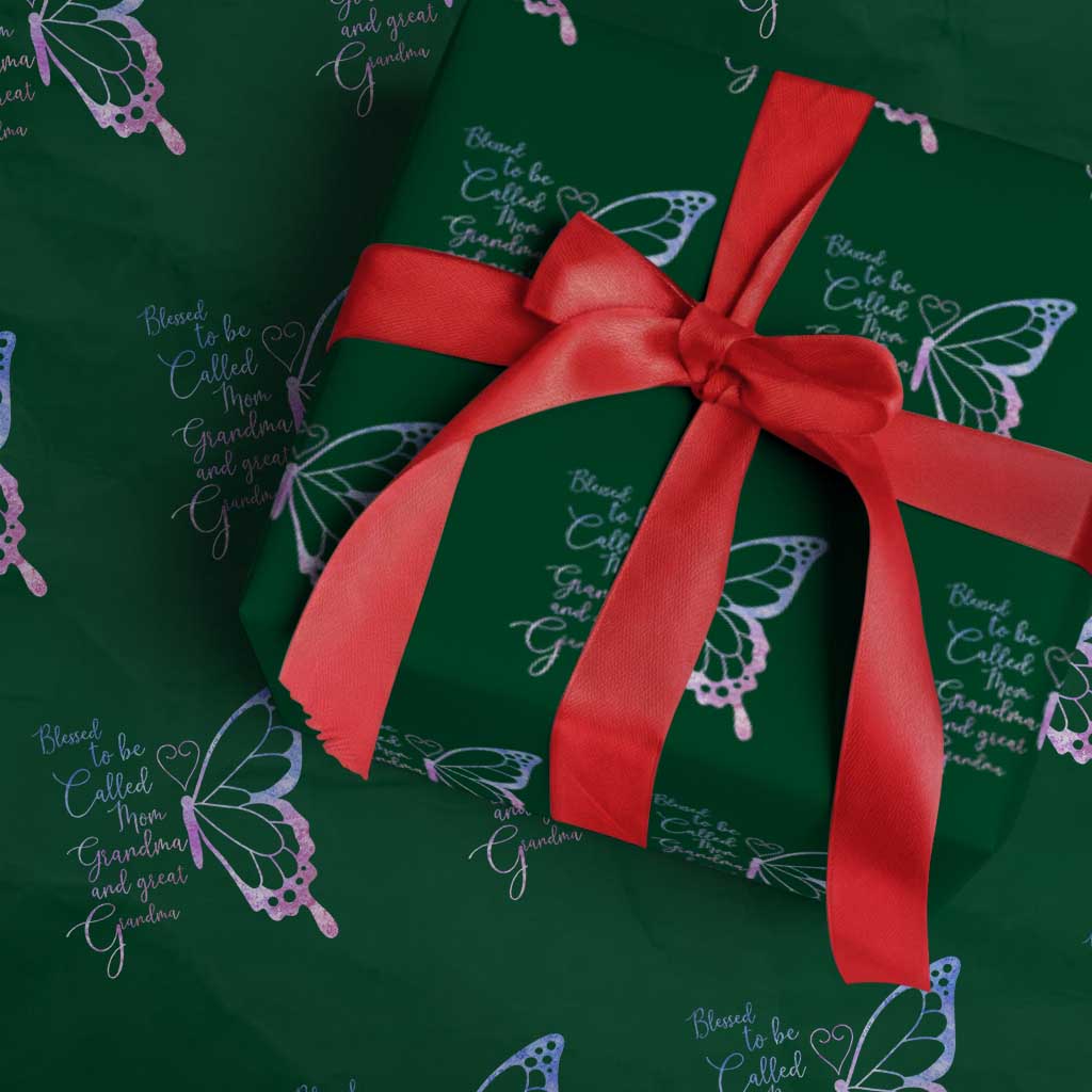 Blessed to Be Called Mom Grandma Great Grandma Wrapping Paper Roll Mama Butterfly Mother's Day Gift TS14 Green Print Your Wear