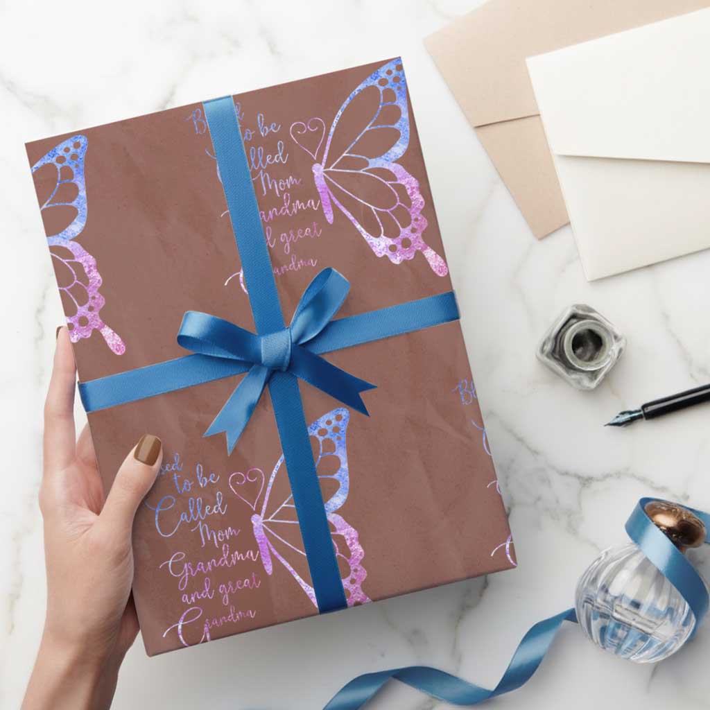 Blessed to Be Called Mom Grandma Great Grandma Wrapping Paper Roll Mama Butterfly Mother's Day Gift TS14 Mocha Print Your Wear