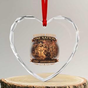 Blessings 250 Years America Heart Crystal Glass Ornament Christian Patriotic One Nation Under God Founding Fathers TS10 Transparent Glass 3'' Heart Print Your Wear