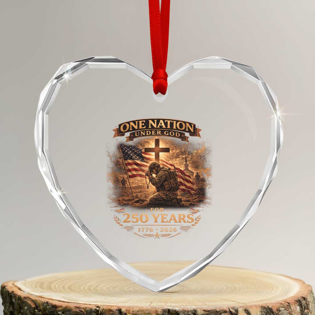 Blessings 250 Years America Heart Crystal Glass Ornament Christian Patriotic One Nation Under God US Flag TS10 Transparent Glass 3'' Heart Print Your Wear