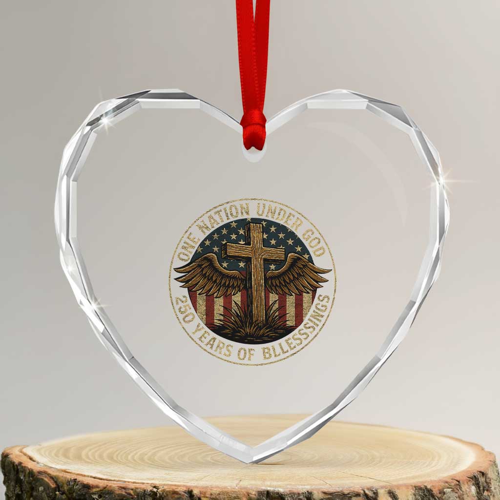 Blessings America 250 Years Heart Crystal Glass Ornament One Nation Under God USA 250th Anniversary Patriotic Cross TS10 Transparent Glass 3'' Heart Print Your Wear
