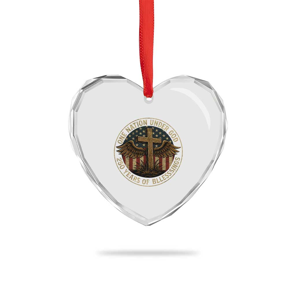 Blessings America 250 Years Heart Crystal Glass Ornament One Nation Under God USA 250th Anniversary Patriotic Cross TS10 Print Your Wear