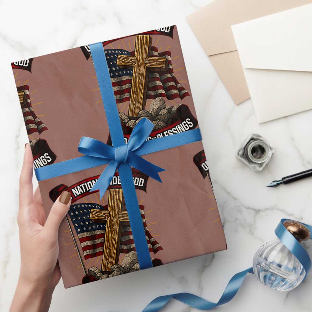 Blessings America Wrapping Paper Roll One Nation Under God USA 250th Anniversary Patriotic Christian TS10 Mocha Print Your Wear