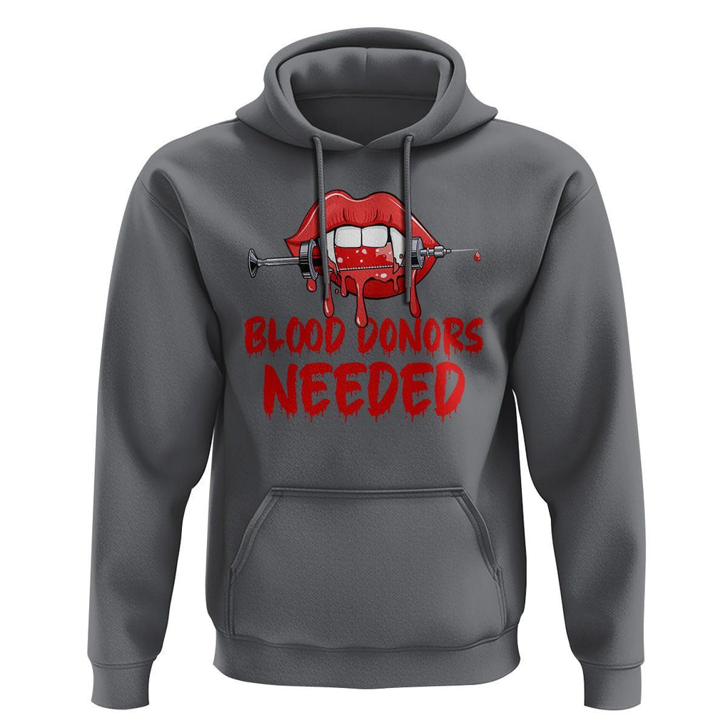 Blood Donors Needed Funny Vampire Lip Hoodie TS09 Charcoal Printyourwear