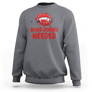 Blood Donors Needed Funny Vampire Lip Sweatshirt TS09 Charcoal Printyourwear