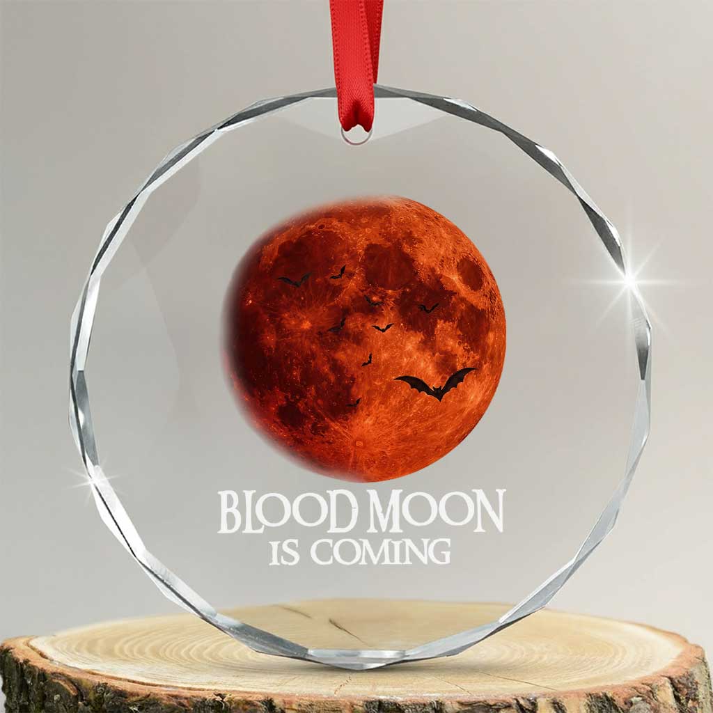 Blood Moon Is Coming Spooky Halloween Crystal Glass Ornament Flying Bats Gothic Dark Horror Graphic TS02 Transparent Glass 3'' Circle Print Your Wear