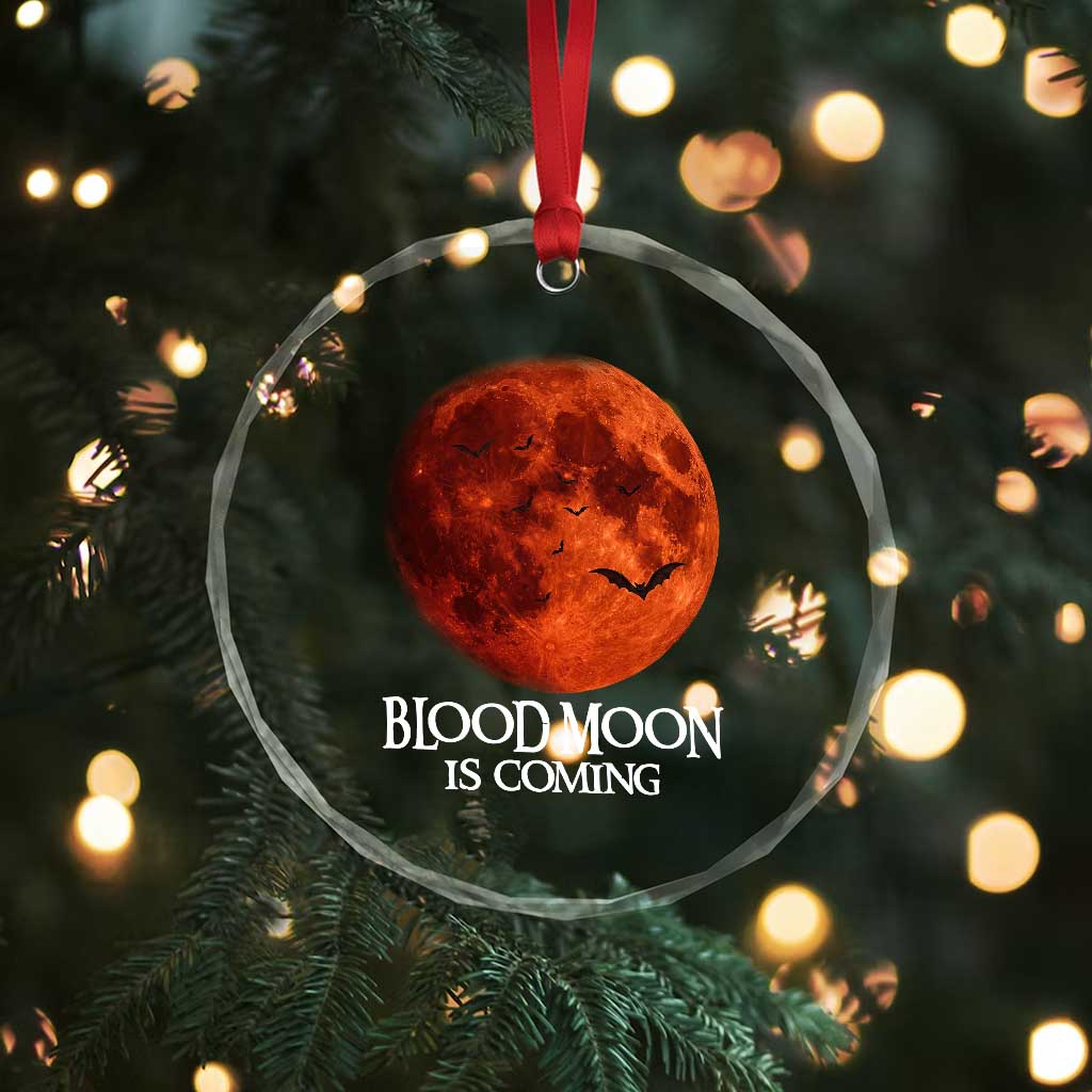 Blood Moon Is Coming Spooky Halloween Crystal Glass Ornament Flying Bats Gothic Dark Horror Graphic TS02 Print Your Wear