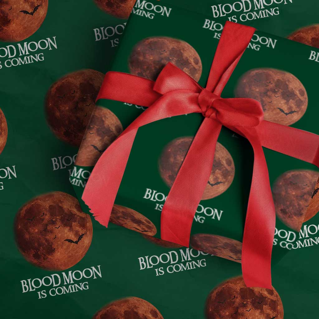 Blood Moon Is Coming Spooky Halloween Wrapping Paper Roll Flying Bats Gothic Dark Horror Graphic TS02 Green Print Your Wear