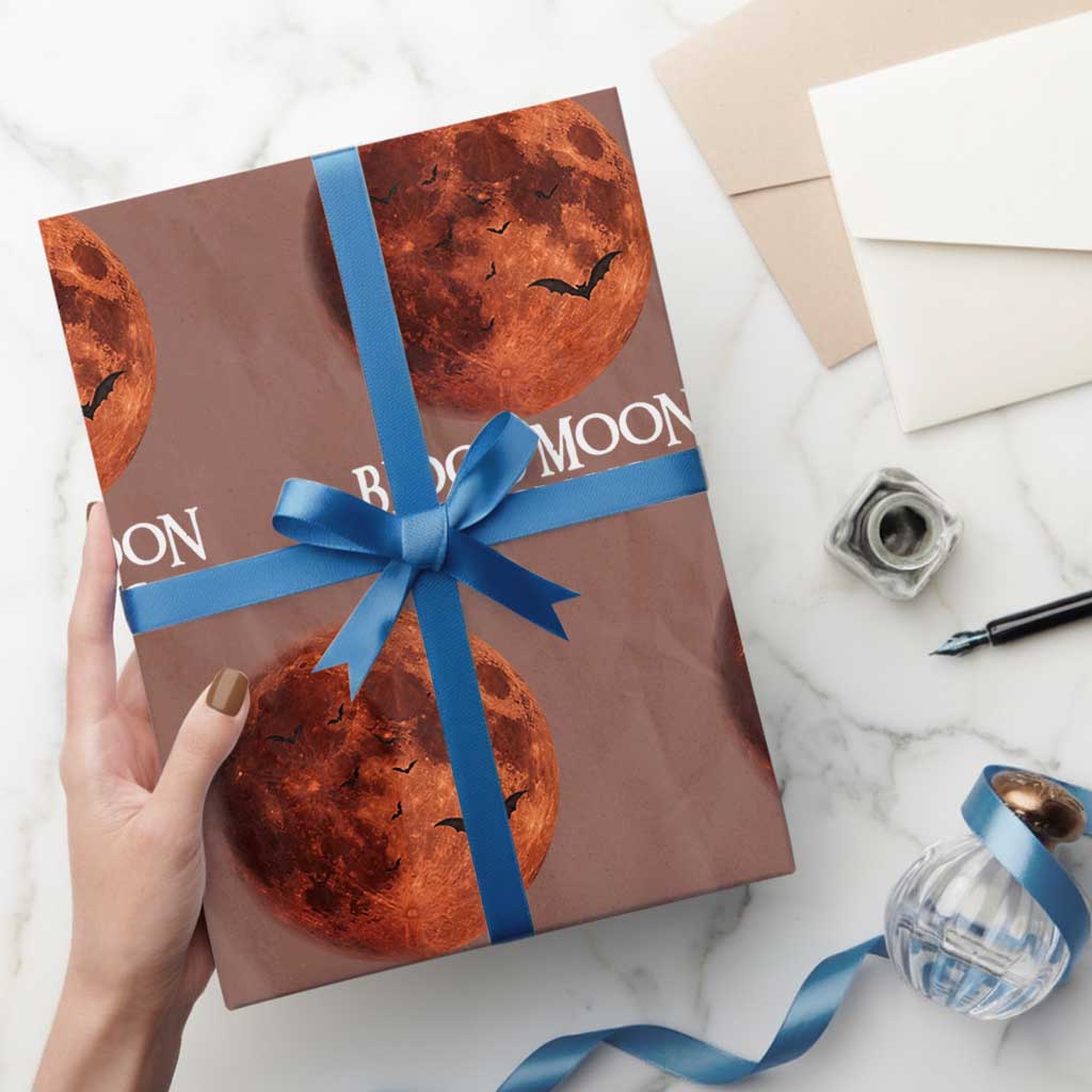 Blood Moon Is Coming Spooky Halloween Wrapping Paper Roll Flying Bats Gothic Dark Horror Graphic TS02 Mocha Print Your Wear