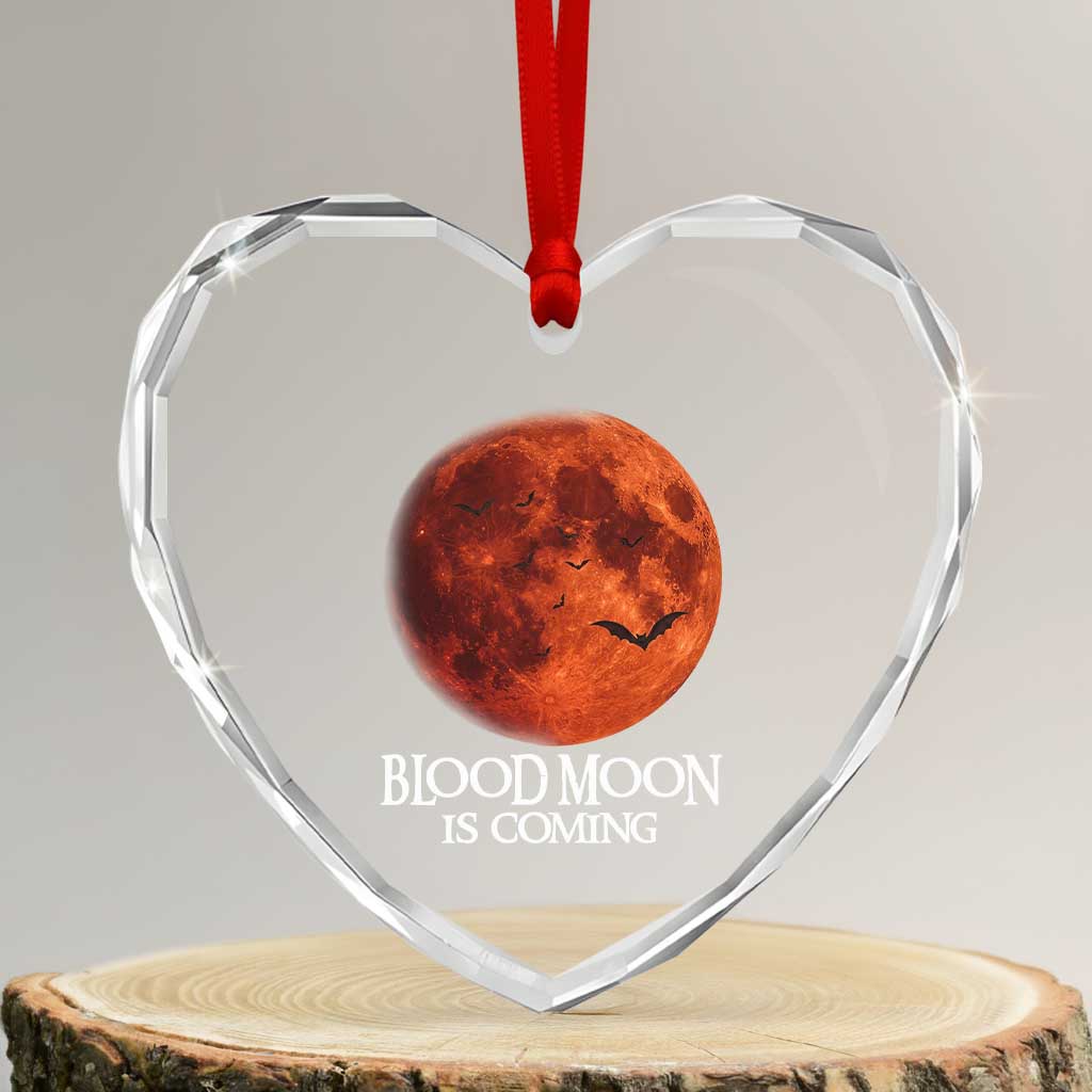 Blood Moon Is Coming Spooky Halloween Heart Crystal Glass Ornament Flying Bats Gothic Dark Horror Graphic TS02 Transparent Glass 3'' Heart Print Your Wear