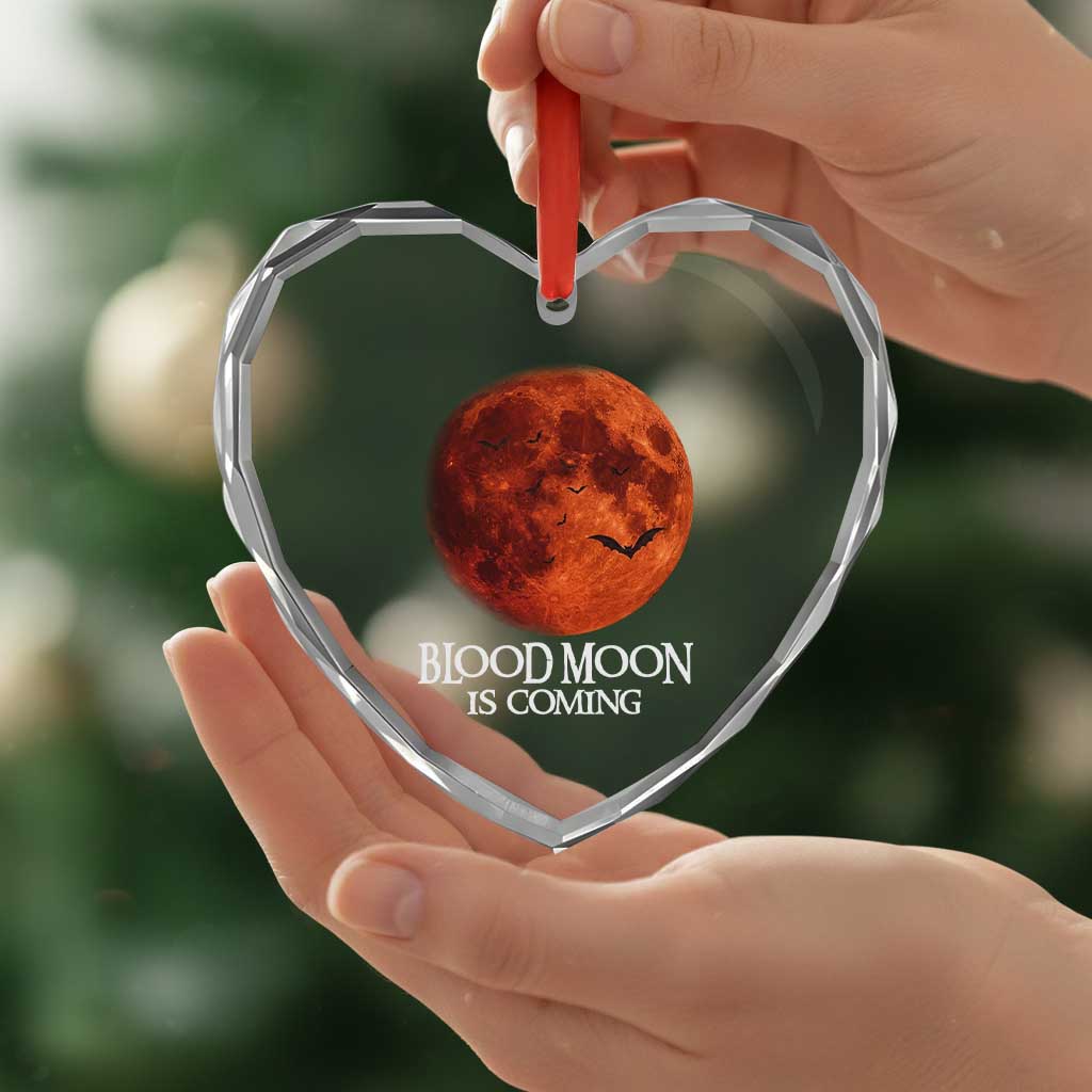 Blood Moon Is Coming Spooky Halloween Heart Crystal Glass Ornament Flying Bats Gothic Dark Horror Graphic TS02 Print Your Wear