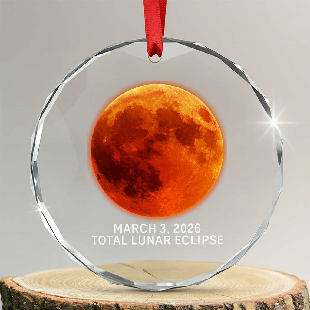 Blood Moon Total Lunar Eclipse March 3 2026 Crystal Glass Ornament Blood Moon Astronomy Souvenir Graphic TS02 Transparent Glass 3'' Circle Print Your Wear