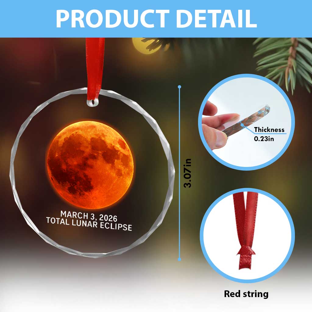 Blood Moon Total Lunar Eclipse March 3 2026 Crystal Glass Ornament Blood Moon Astronomy Souvenir Graphic TS02 Print Your Wear