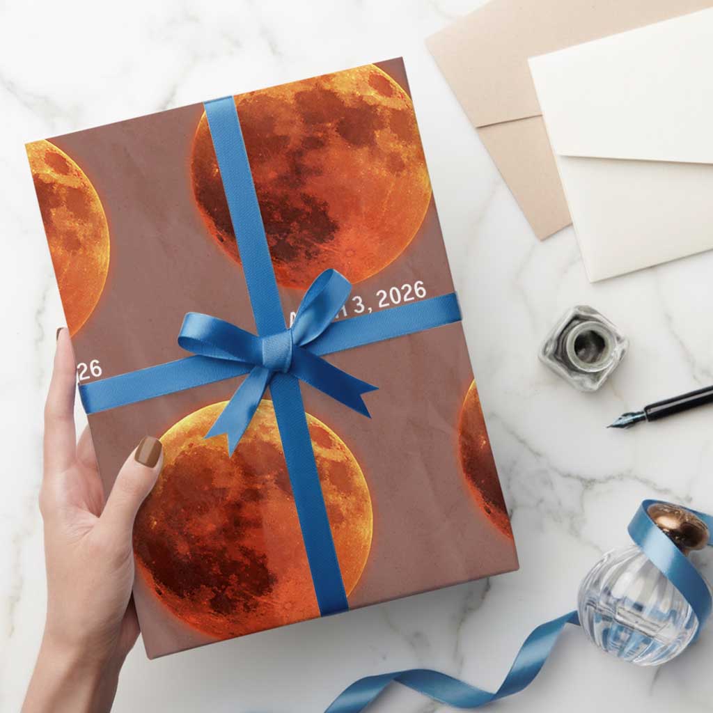 Blood Moon Total Lunar Eclipse March 3 2026 Wrapping Paper Roll Blood Moon Astronomy Souvenir Graphic TS02 Mocha Print Your Wear