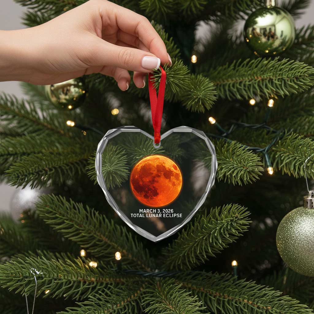 Blood Moon Total Lunar Eclipse March 3 2026 Heart Crystal Glass Ornament Blood Moon Astronomy Souvenir Graphic TS02 Print Your Wear