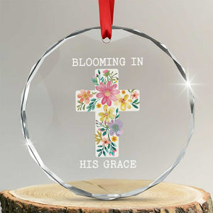 Blooming in His Grace Boho Christian Wildflower Crystal Glass Ornament Floral Cross Religious TS14 Transparent Glass 3'' Circle Print Your Wear