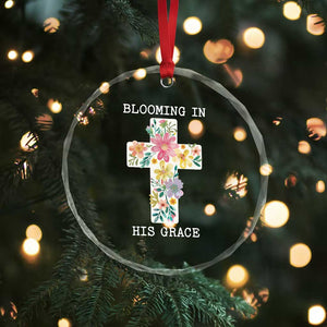 Blooming in His Grace Boho Christian Wildflower Crystal Glass Ornament Floral Cross Religious TS14 Print Your Wear