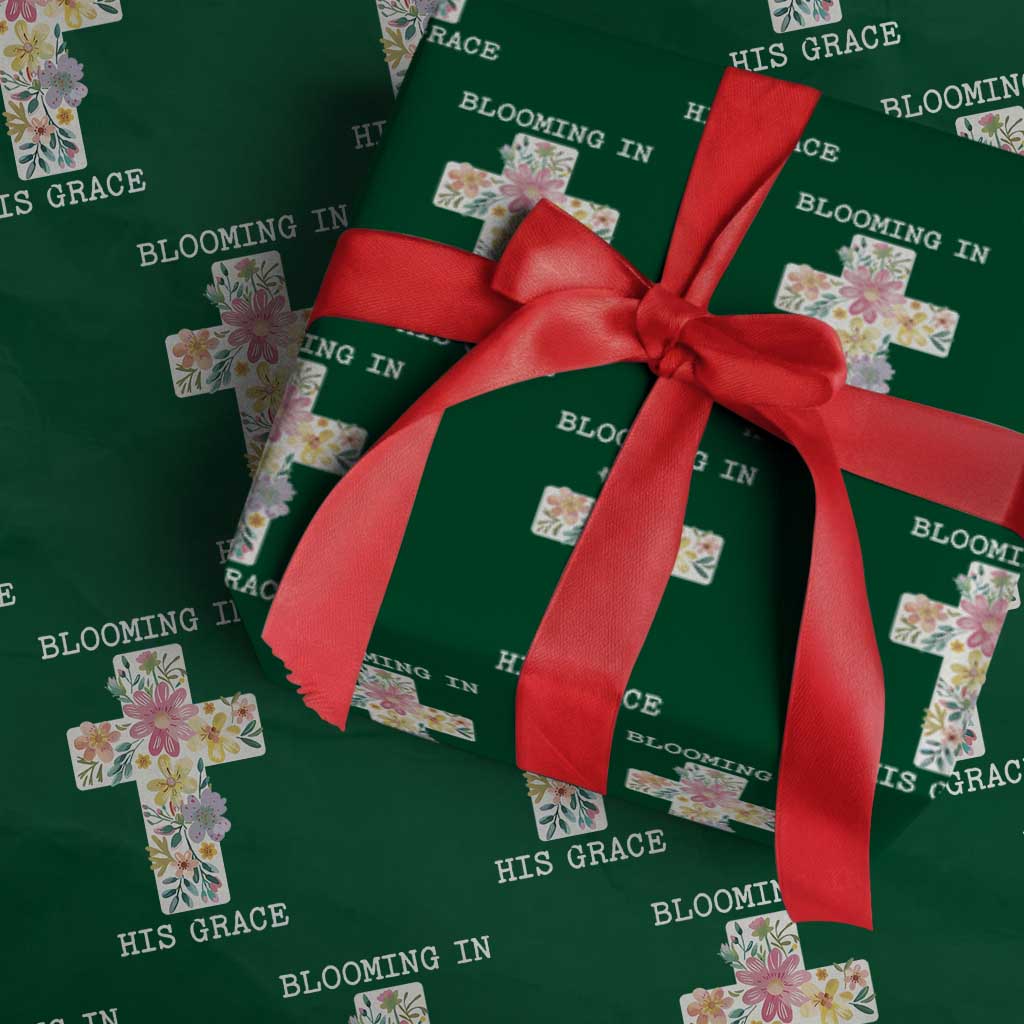 Blooming in His Grace Boho Christian Wildflower Wrapping Paper Roll Floral Cross Religious TS14 Green Print Your Wear