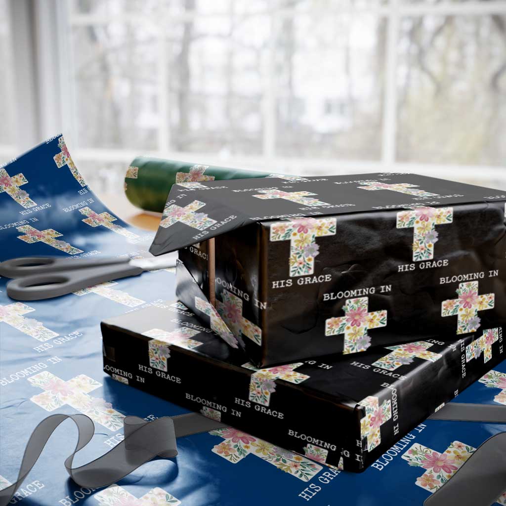 Blooming in His Grace Boho Christian Wildflower Wrapping Paper Roll Floral Cross Religious TS14 Black Print Your Wear