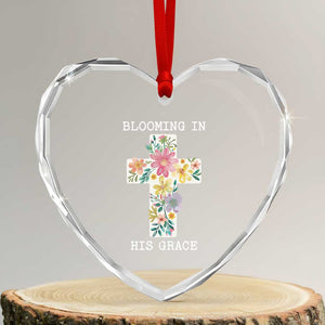Blooming in His Grace Boho Christian Wildflower Heart Crystal Glass Ornament Floral Cross Religious TS14 Transparent Glass 3'' Heart Print Your Wear
