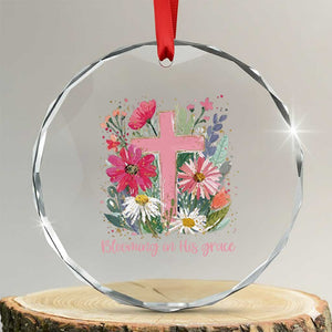 Blooming in His Grace Crystal Glass Ornament Boho Wildflower Christian Faith Bible Verse TS14 Transparent Glass 3'' Circle Print Your Wear