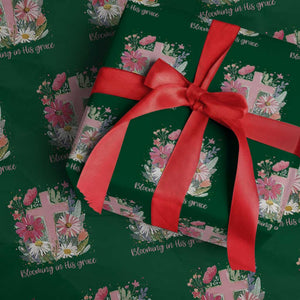 Blooming in His Grace Wrapping Paper Roll Boho Wildflower Christian Faith Bible Verse TS14 Green Print Your Wear