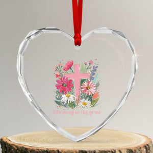 Blooming in His Grace Heart Crystal Glass Ornament Boho Wildflower Christian Faith Bible Verse TS14 Transparent Glass 3'' Heart Print Your Wear