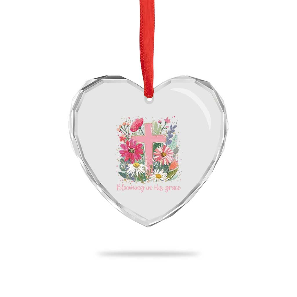 Blooming in His Grace Heart Crystal Glass Ornament Boho Wildflower Christian Faith Bible Verse TS14 Print Your Wear