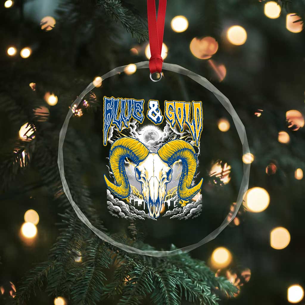 Blue and Gold Lightning Ram Skull Bighorn Sheep Graphic Crystal Glass Ornament Electric City Pride TS02 Print Your Wear