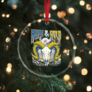 Blue and Gold Lightning Ram Skull Bighorn Sheep Graphic Crystal Glass Ornament Electric City Pride TS02 Print Your Wear
