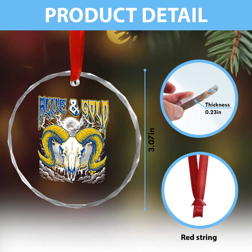 Blue and Gold Lightning Ram Skull Bighorn Sheep Graphic Crystal Glass Ornament Electric City Pride TS02 Print Your Wear