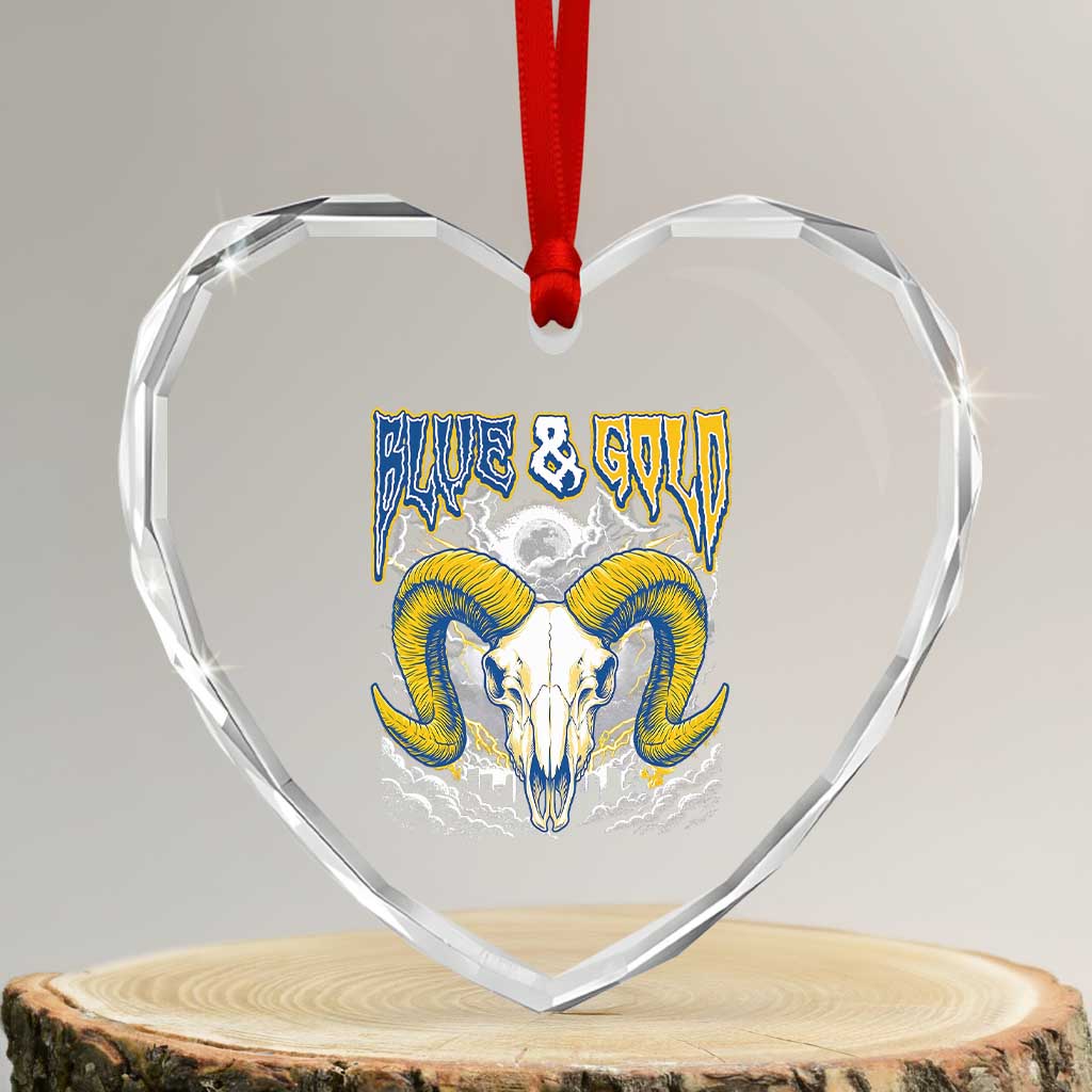 Blue and Gold Lightning Ram Skull Bighorn Sheep Graphic Heart Crystal Glass Ornament Electric City Pride TS02 Transparent Glass 3'' Heart Print Your Wear