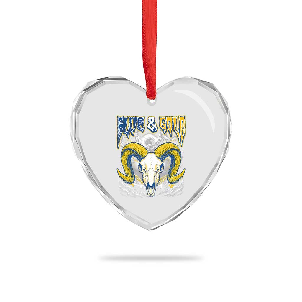 Blue and Gold Lightning Ram Skull Bighorn Sheep Graphic Heart Crystal Glass Ornament Electric City Pride TS02 Print Your Wear
