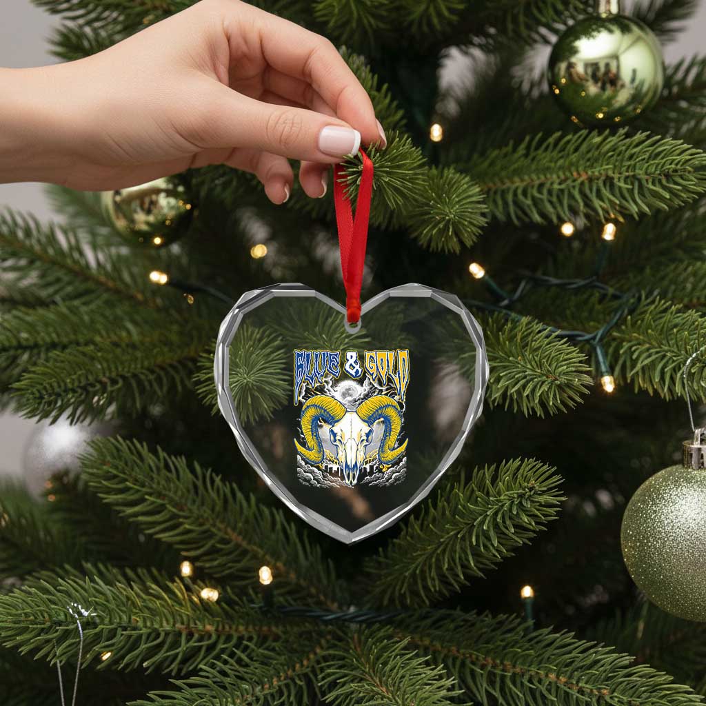Blue and Gold Lightning Ram Skull Bighorn Sheep Graphic Heart Crystal Glass Ornament Electric City Pride TS02 Print Your Wear