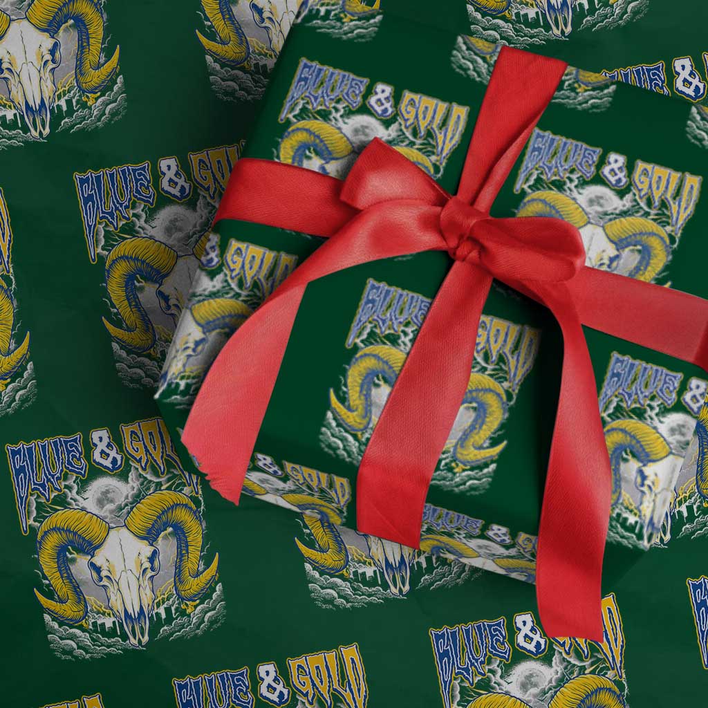Blue and Gold Lightning Ram Skull Bighorn Sheep Graphic Wrapping Paper Roll Electric City Pride TS02 Green Print Your Wear
