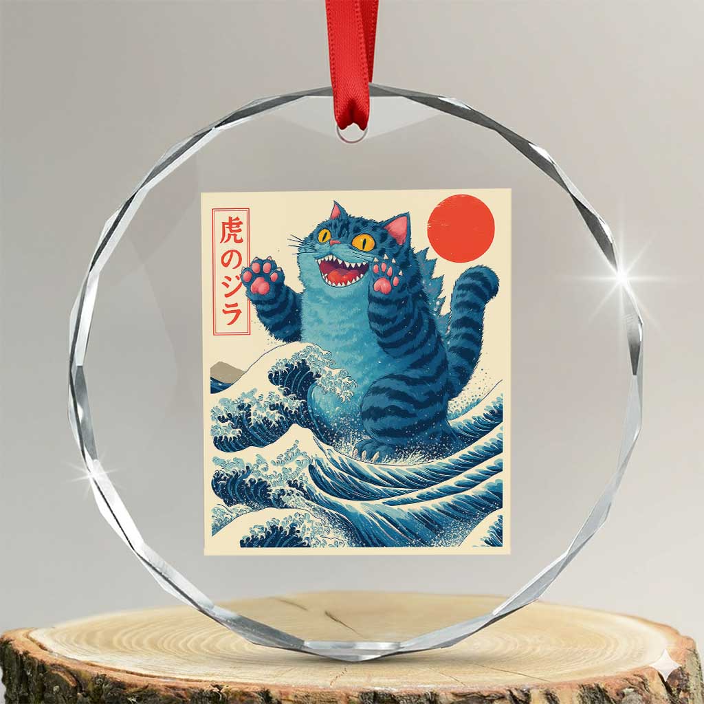 Blue Cat Giant Monster Japanese Art Crystal Glass Ornament Kawaii Demon Tiger Funny Kitty Dad Gifts TS10 Transparent Glass 3'' Circle Print Your Wear