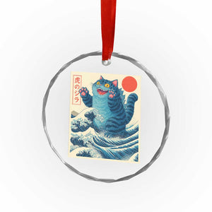 Blue Catzilla Cat Japanese Art Crystal Glass Ornament Kawaii Demon Tiger Funny Kitty Dad Gifts - Print Your Wear