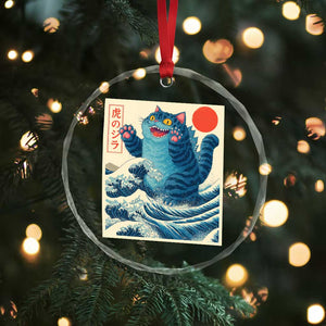 Blue Catzilla Cat Japanese Art Crystal Glass Ornament Kawaii Demon Tiger Funny Kitty Dad Gifts - Print Your Wear