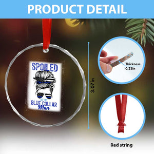 Blue Collar Wife Life Messy Bun Crystal Glass Ornament TS14 Print Your Wear