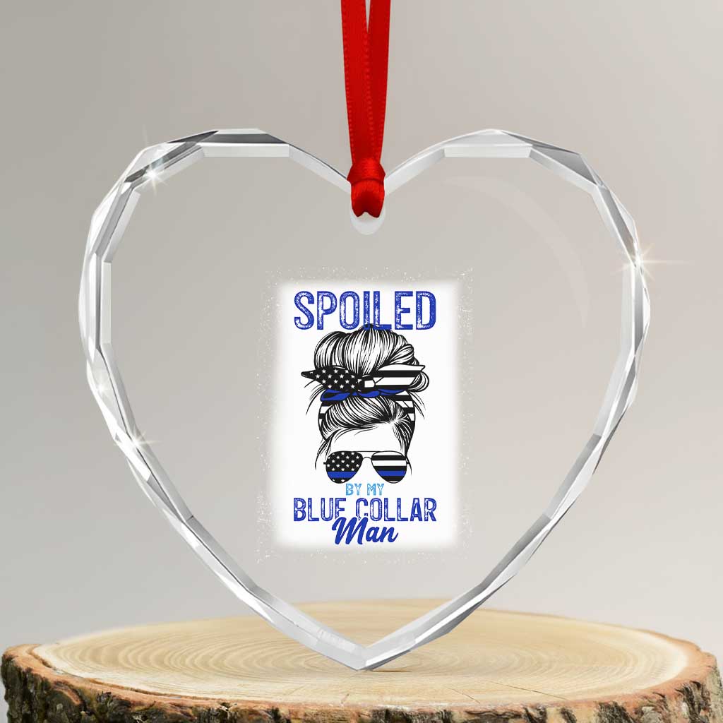 Blue Collar Wife Life Messy Bun Heart Crystal Glass Ornament TS14 Transparent Glass 3'' Heart Print Your Wear