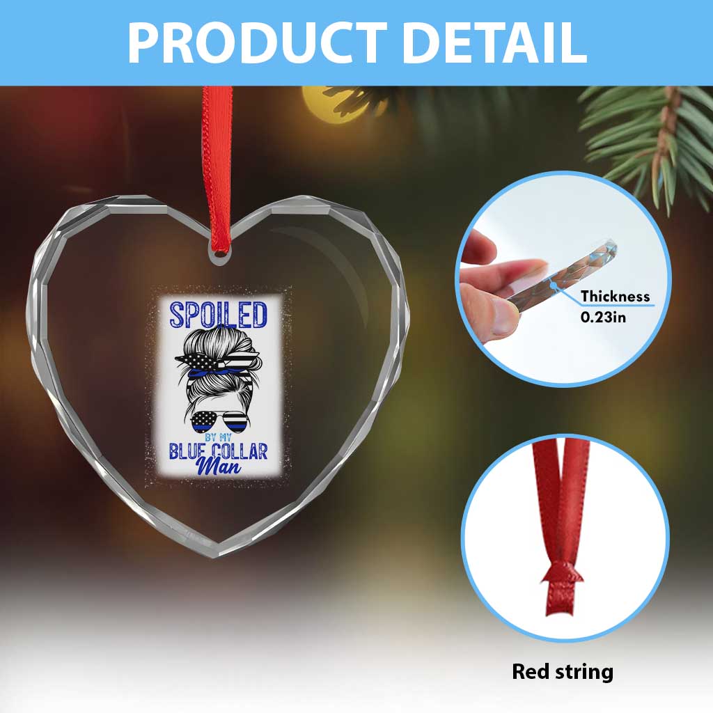 Blue Collar Wife Life Messy Bun Heart Crystal Glass Ornament TS14 Print Your Wear